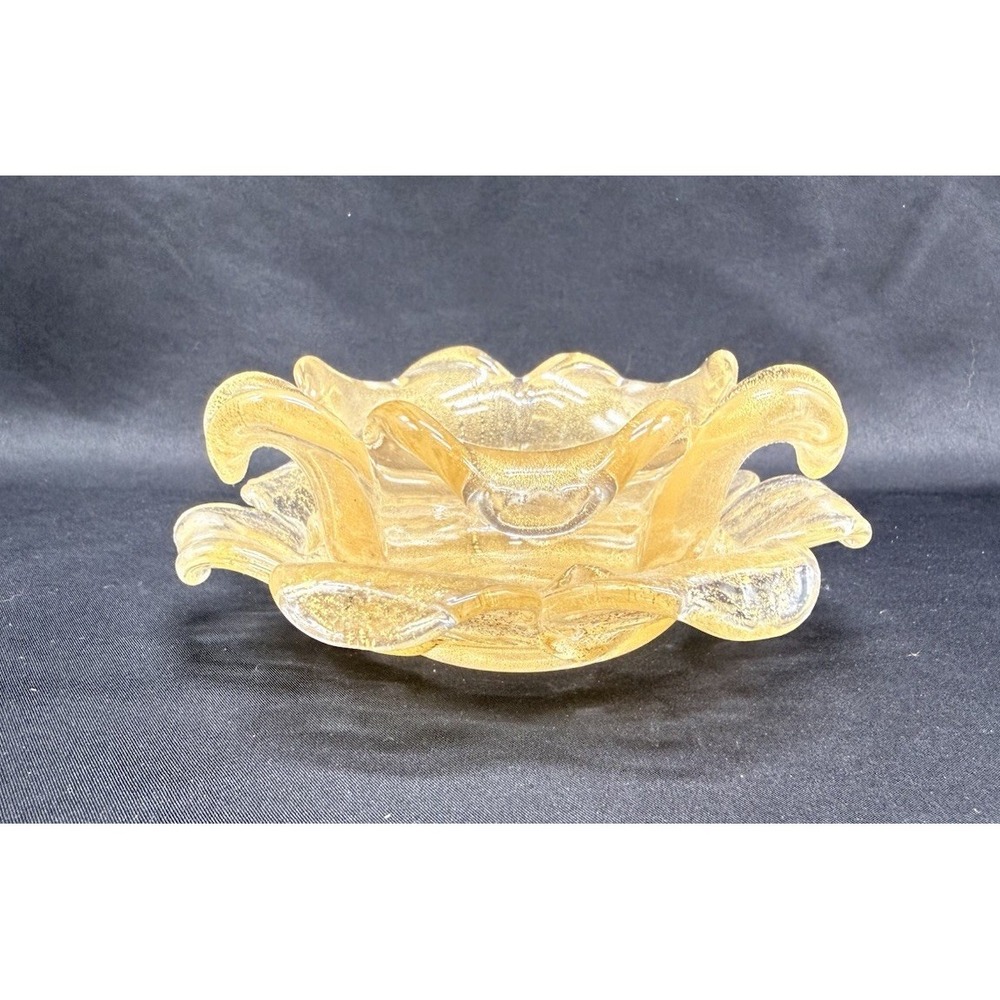 Vintage Murano Archimede Seguso GOLD Glass FLORIFORM TEALIGHT HOLDER ROSE BOWL 1